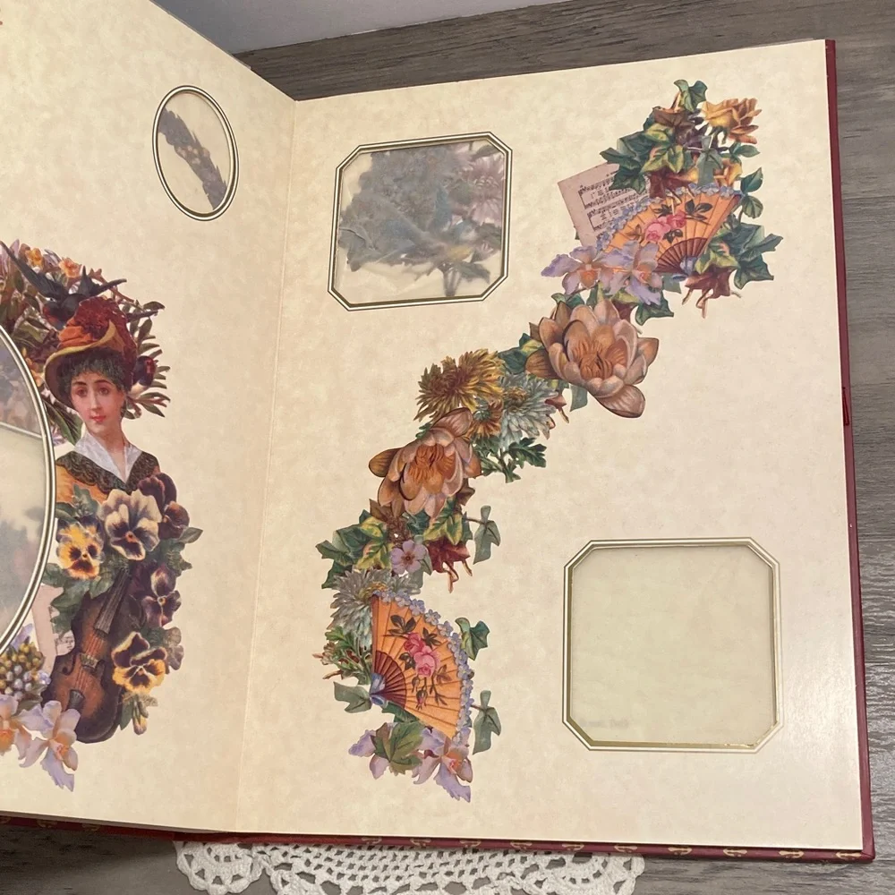 Vintage Victorian Photograph Album  Red Floral Cover